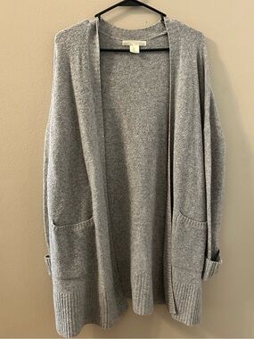 Kaisely Light Heather Gray Open-Front Pocket Cardigan